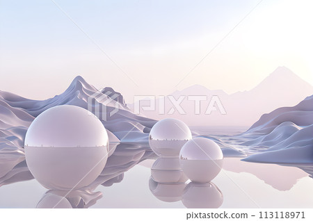 3D glow modern sphere with water landscape wallpaper 3D glow modern sphere with water landscape wallpaper 113118971