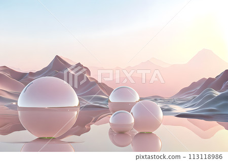 3D glow modern sphere with water landscape wallpaper 113118986