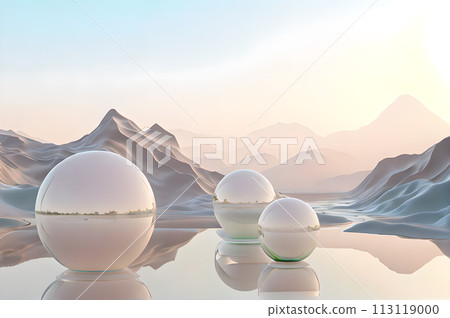 3D glow modern sphere with water landscape wallpaper 3D glow modern sphere with water landscape wallpaper 113119000