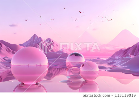 3D glow modern sphere with water landscape wallpaper 3D glow modern sphere with water landscape wallpaper 113119019