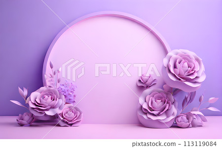 beautiful flowers leaf in studio 3D rendering podium for product display wallpaper 113119084
