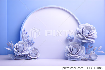 beautiful flowers leaf in studio 3D rendering podium for product display wallpaper 113119086