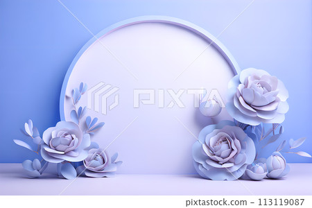 beautiful flowers leaf in studio 3D rendering podium for product display wallpaper 113119087