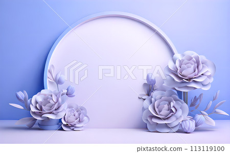 beautiful flowers leaf in studio 3D rendering podium for product display wallpaper 113119100