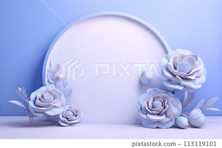 beautiful flowers leaf in studio 3D rendering podium for product display wallpaper 113119101