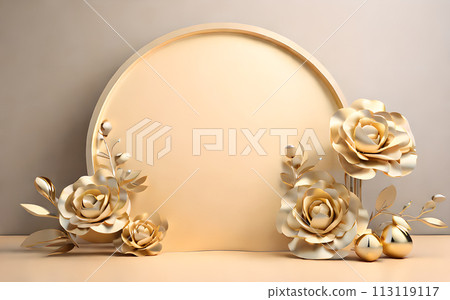beautiful flowers leaf in studio 3D rendering podium for product display wallpaper 113119117