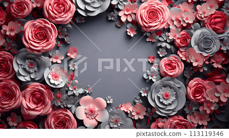 Blank in the middle frame 3d rose flowers leaf background wedding wallpaper Blank in the middle frame 3d rose flowers leaf background wedding wallpaper 113119346