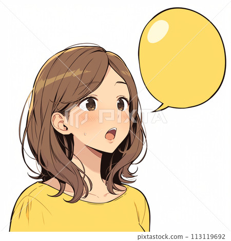 A woman who speaks in trouble and a yellow speech bubble 113119692