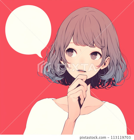 一邊思考一邊說話的女人和一個講話泡泡 113119703