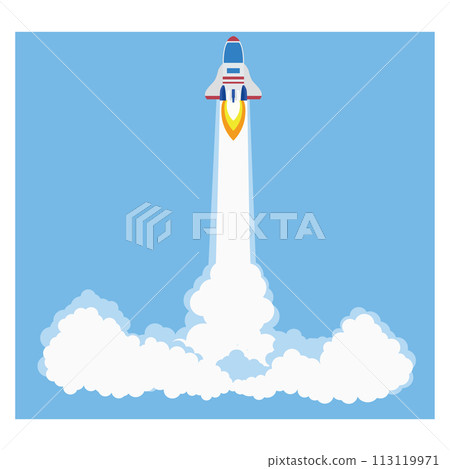 Corporate business startup image with illustration of rocket launching high speed into the sky Corporate business startup image with illustration of rocket launching high speed into the sky 113119971