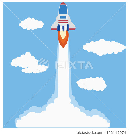 Corporate business startup image with illustration of rocket launching high speed into the sky Corporate business startup image with illustration of rocket launching high speed into the sky 113119974