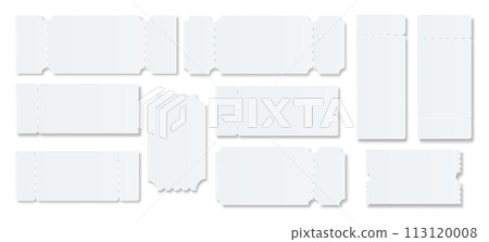 Ticket Empty template. Concert movie theater boarding blank white tickets lottery coupons . Vector Ticket Empty template. Concert movie theater boarding blank white tickets lottery coupons . Vector 113120008