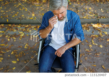 Handkerchief Gesture Amidst Park Stroll Handkerchief Gesture Amidst Park Stroll 113120407