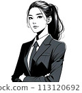 穿著西裝、雙臂交叉思考的女人的插圖 113120692