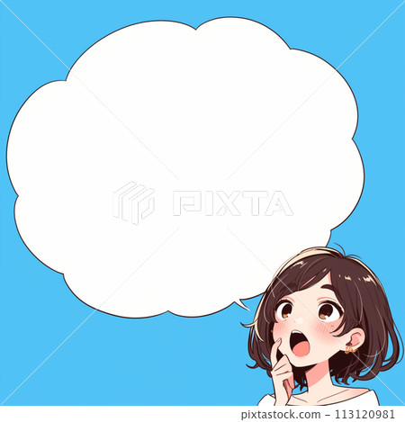 A woman expressing her opinion and a speech bubble A woman expressing her opinion and a speech bubble 113120981