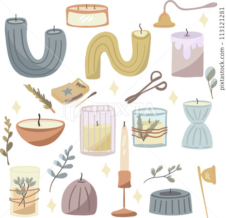 Big flat design set with candles and branches 113121281