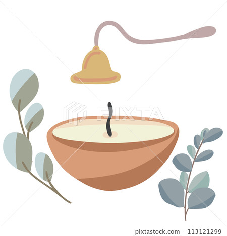 Candle flat design set with eucalyptus Candle flat design set with eucalyptus 113121299