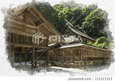 水彩風格真名井神社正殿 島根縣松江市 水彩風格真名井神社正殿 島根縣松江市 113121323