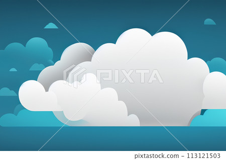 Realistic white cloud background design, empty blue sky illustration template. Clouds in the sky on a blue background. Blue sky background with white clouds. Realistic white cloud background design, empty blue sky illustration template. Clouds in the sky on a blue background. Blue sky background with white clouds. 113121503