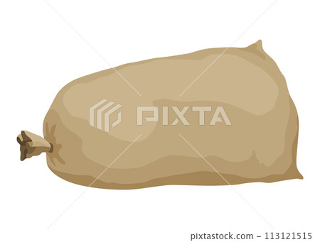 Burlap farmer bag with flour, rice or salt. Agricultural product. Farm production in brown textile bale, closed sack with product inside. Cartoon vector icon Burlap farmer bag with flour, rice or salt. Agricultural product. Farm production in brown textile bale, closed sack with product inside. Cartoon vector icon 113121515