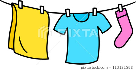 Laundry drying on washing line simple drawing 113121598