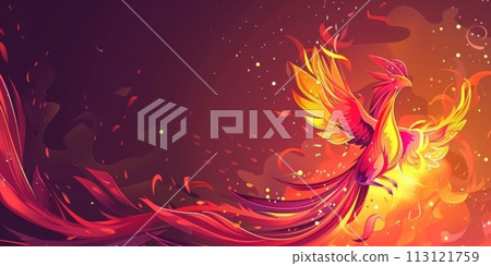 Fiery Fenix with an abstract molten fire background with copy space Fiery Fenix with an abstract molten fire background with copy space 113121759