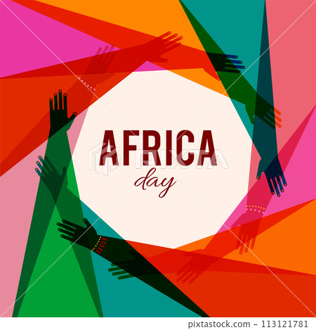 Colorful poster with circle of hands. Africa day, together, community concept design. Modern Colorful poster with circle of hands. Africa day, together, community concept design. Modern 113121781