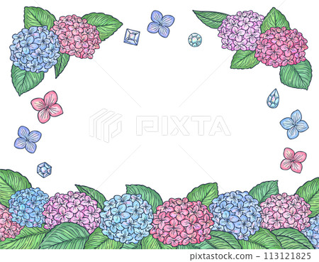 帶有繡球花和寶石水彩風格線條的框架插圖集 帶有繡球花和寶石水彩風格線條的框架插圖集 113121825