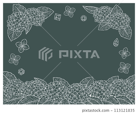 Hydrangea and jewels white line frame illustration set Hydrangea and jewels white line frame illustration set 113121835
