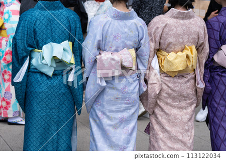 Young girl wearing Japanese kimono standing in front of Sensoji Temple in Tokyo, Japan. Kimono is a Japanese traditional garment. The word "kimono", which actually means a "thing to wear" Young girl wearing Japanese kimono standing in front of Sensoji Temple in Tokyo, Japan. Kimono is a Japanese traditional garment. The word "kimono", which actually means a "thing to wear" 113122034