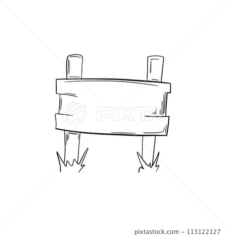 Hand drawn illustration of doodle wood road signs and arrows 113122127