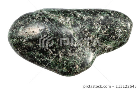 tumbled actinolite gemstone isolated on white 113122643