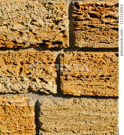 Ashlar stone, wall texture background. 113122663
