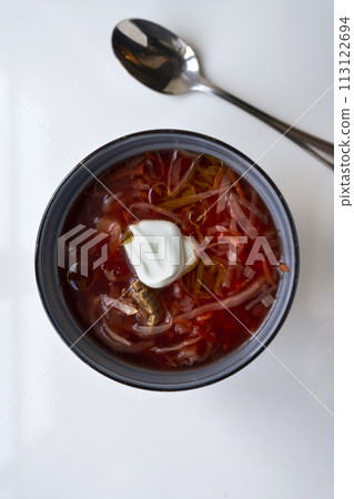 Ukrainian borscht in a bowl 113122694