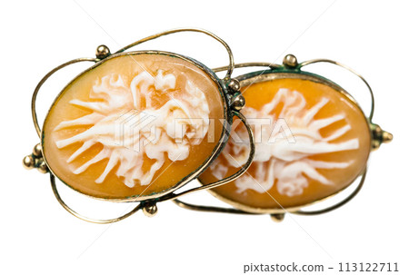 antique earrings with cameo carved on see shells 113122711