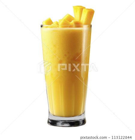 mango smoothie in a glass, isolated 113122844