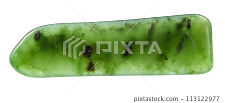 polished green nephrite gemstone isolated 113122977