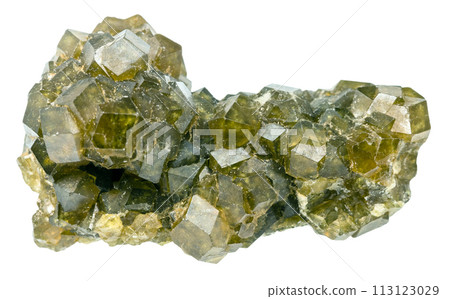 druse of green andradite garnet crystals isolated druse of green andradite garnet crystals isolated 113123029