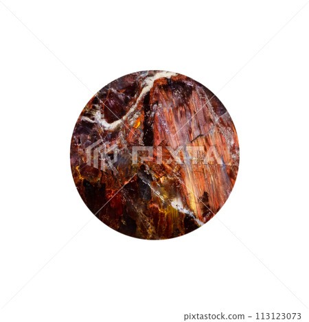 polished circle from pietersite mineral isolated 113123073