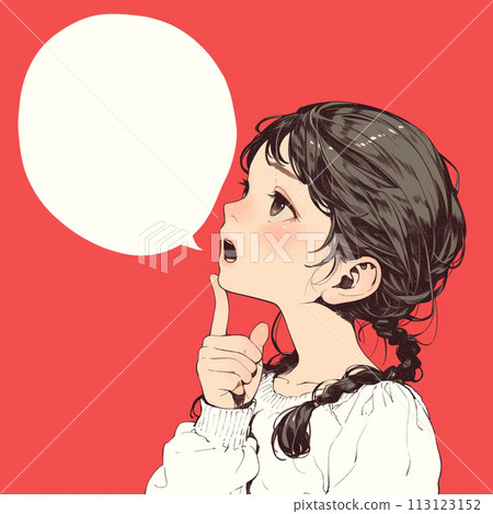 一個綁著辮子思考和表達她意見的講話泡泡的女孩 113123152