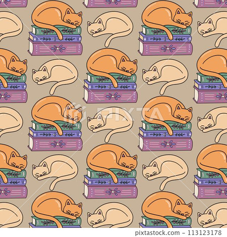 Seamless pattern lazy cat, vector illustration 113123178