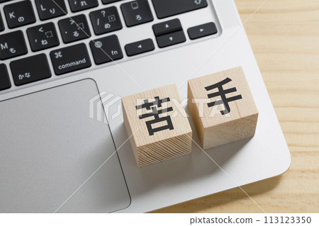 Building blocks with "I'm not good at it" written on top of the computer 113123350