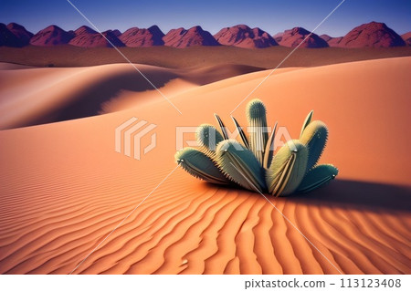 Desert landscape. Sunny landscape view remote desert. Desert landscape background illustrarion, design of dunes. Created with generative AI tools 113123408