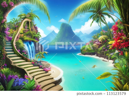 The Garden of Eden. Plants and nature in a heavenly place. A view of paradise. Created with generative AI tools The Garden of Eden. Plants and nature in a heavenly place. A view of paradise. Created with generative AI tools 113123579