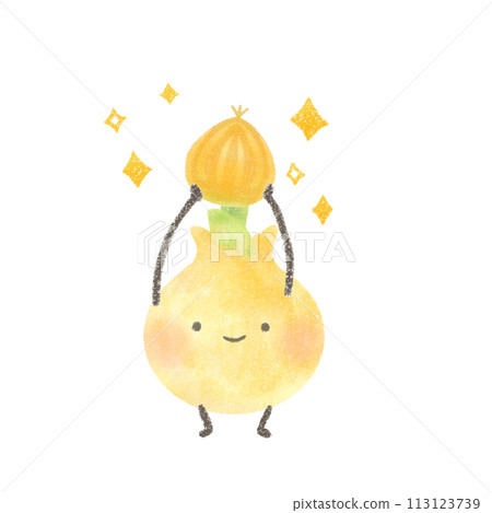Illustration of a cute onion holding an onion Illustration of a cute onion holding an onion 113123739
