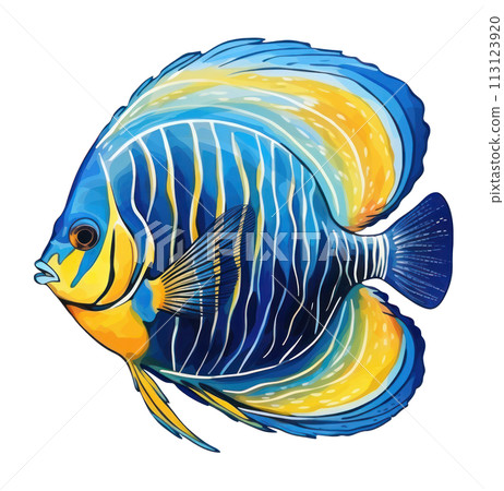 a blue and yellow discus fish isolated 113123920