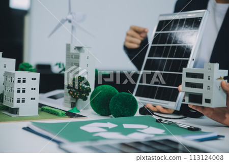 Carbon offset price report CO2 emission. Future growth Net zero waste in ESG ethical SME office protect climate change global warming social issues project. Group of asia people Eco friendly SDGs plan Carbon offset price report CO2 emission. Future growth Net zero waste in ESG ethical SME office protect climate change global warming social issues project. Group of asia people Eco friendly SDGs plan 113124008