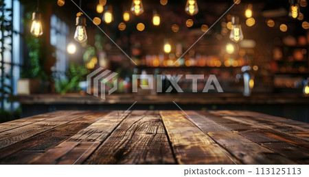 Wooden Table In Front of Bar 113125113