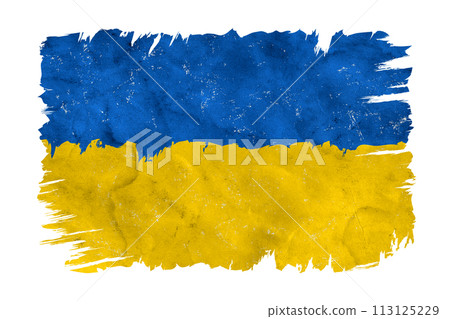 Vintage Ukraine flag. Drawing flag of Ukraine. 113125229