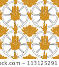Buddhism loutus flower with line and gold seamless pattern 113125291